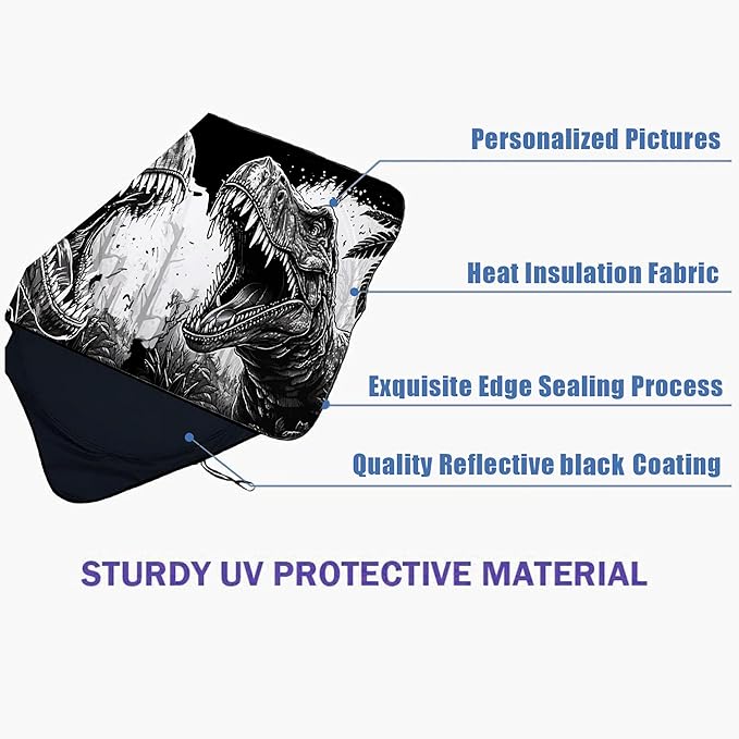 Dinosaur Car Windshield Sun Shade Foldable Sunshade Front Window Cover Sun Visor Protector Accessories (59x27.5 inches)