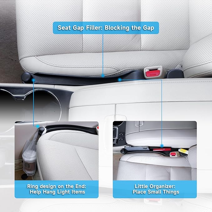 Givifive Car Seat Gap Filler Set of 2, 3IN1 Seat Side Gap Filler Plug with Storage Slot & Hook Function, Soft Foam Universal Fit Car SUV Truck Fill Gap Between Seats Console Organizer（Narrow Black）