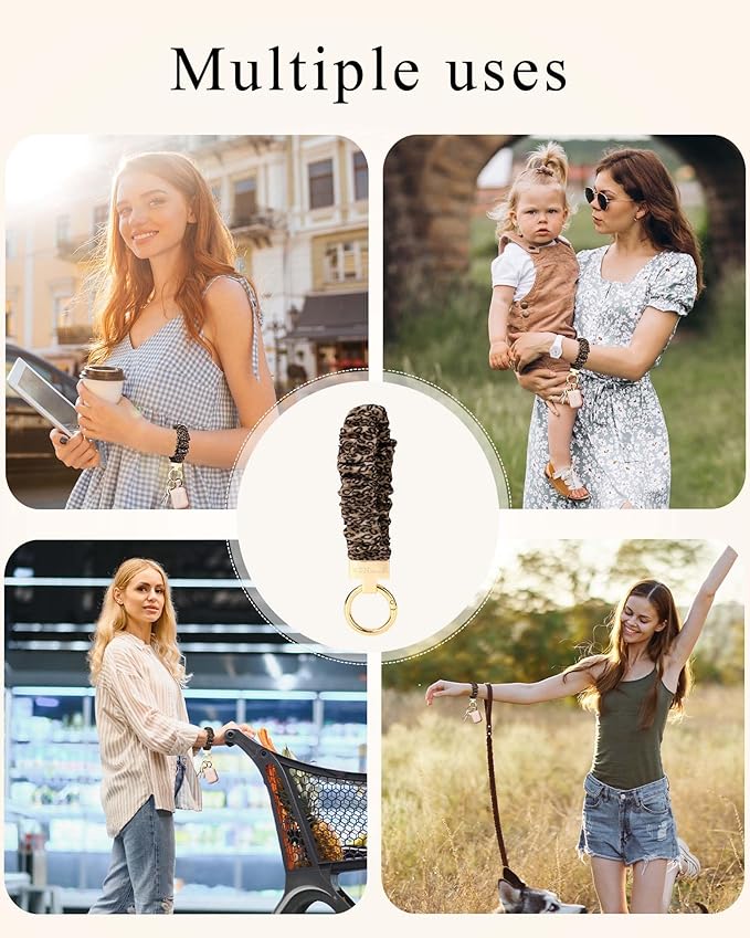 WEESMILE Keychain Wristlet, Stretchy Key Chain for Car Keys with D ring, Cute Scrunchie Wrist Bracelet for Women Men
