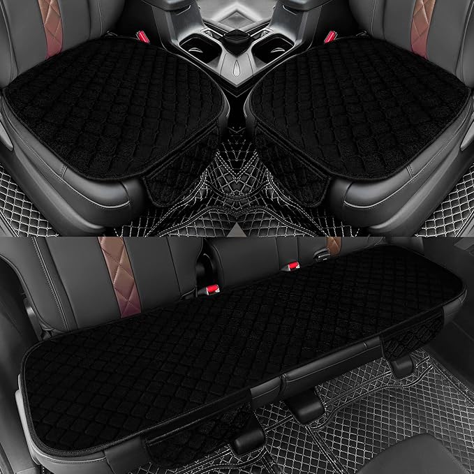 surpassme Car Seat Covers Universal Seat Covers for Car Accessories with Storage Pockets, Car Front Seat Covers and Rear Bench Coverfor Automotive, SUV, Truck, and Van(Black)
