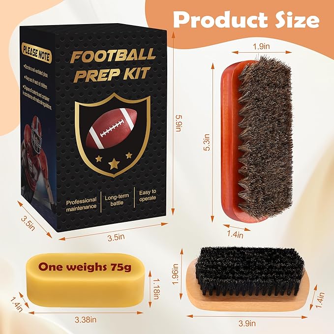 Luxiv 6Pcs Football Prep Kit, 6 in 1 Football Wax for Improved Tack Leather Football Conditioning Set for Enhanced Grip with Soft Horsehair Brush, Hard Hog Bristle Brush, 2 Waxes, Clean Cloth, Bag
