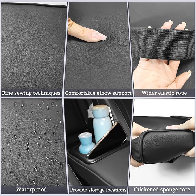 QianBao Car Center Console Armrest Box Booster Cushion with Cup Holder Mobile Phone Storage Armrest Booster Pad Protector Universal for Most Car Black