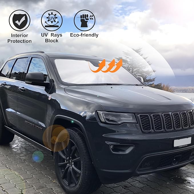 Windshield Sun Shade Fit for 2011-2021 Jeep Grand Cherokee Accessories (NOT for Grand Cherokee L & Jeep Cherokee) Foldable Window Sunshade