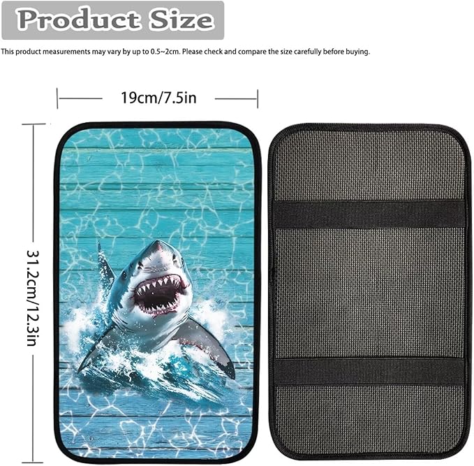 Suobstales Shark Wood Print Car Armrest Pad Soft Center Console Arm Rest Protector Cover Universal Car Interior Accessories Decoration