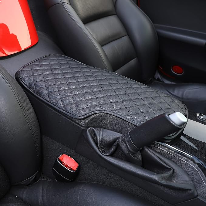 Center Console Armrest Cover for Chevy Corvette C6 2005-2013, Centre Armrest Seat Box Cover, Armrest Arm Rest Pad, Middle Consoles Cushion Protector Mat, Leather (Black)