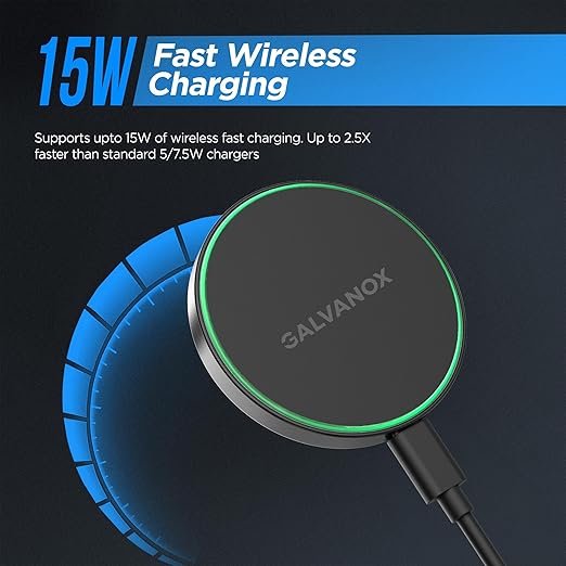 Galvanox Stick-On Magnetic Wireless Charger, Compatible with MagSafe (15W) iPhone Fast Charging, Low-Profile Pad for Wall, Home Office, Magnet Car Mount with Removable USB-C (Adhesive Mounting)