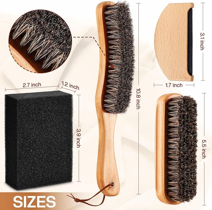 4 Pcs Horsehair Felt Hat Brush Kit with Cleaning Sponge Cowboy Clean Hat Wood Fedora Hat Cleaning Set Baseball Cap Lint Brush Remove Dust for Hair Furniture Suits Clothes(Style H)