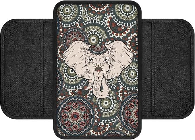Boho Mandala and Elephant Print Center Console Covers for Cars Lightweight Armrest Cover for Car Washable Car Armrest Cushion Universal for Most Vehicle SUV Truck