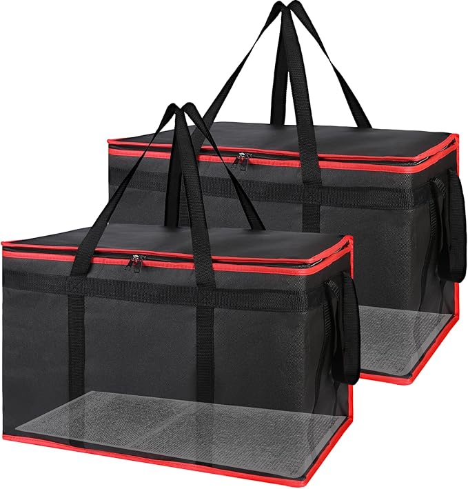 Bodaon 2-Pack Insulated Food Delivery Bag With Hard Bottom, XXXL Pizza Cooler Bags, Rideshare Delivery Bag, Catering bag Thermal Cold/Hot Styrofoam Carrier for Shopping/Travel/Car