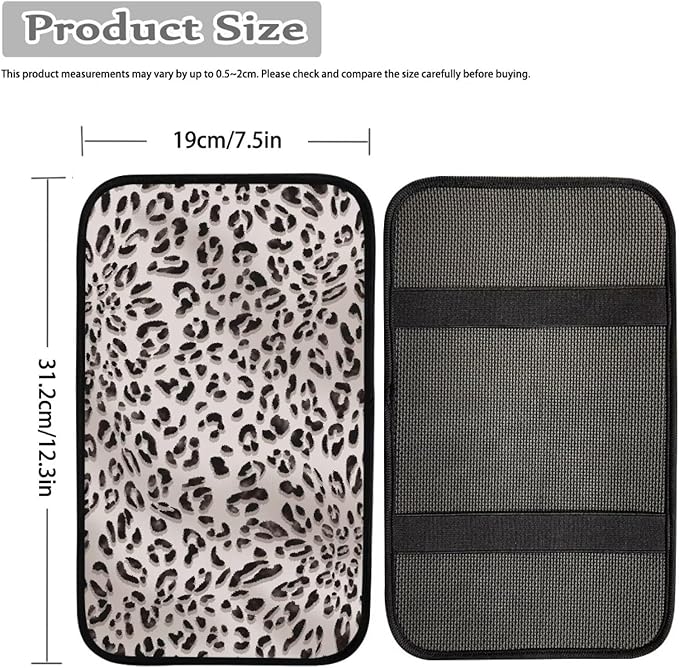 Dreaweet Gray Leopard Print Arm Rest Cover for Car Center Console Cover Fashion Cheetah Print Car Accessories Armrest Cover Center Console Cushion Pad Universal for SUV Truck Van Sedan