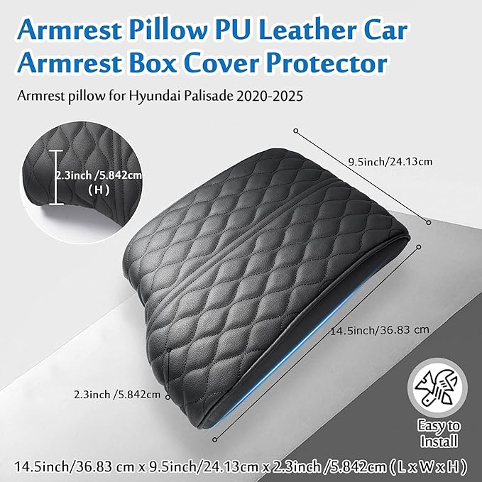 Autorder Center Console Cover for Hyundai Palisade 2020 2021 2022 2023 2024 2025 2026 Accessories Armrest Cover Anti-Scratch Middle Console Pad Leather Armrest Cushion Protector Black
