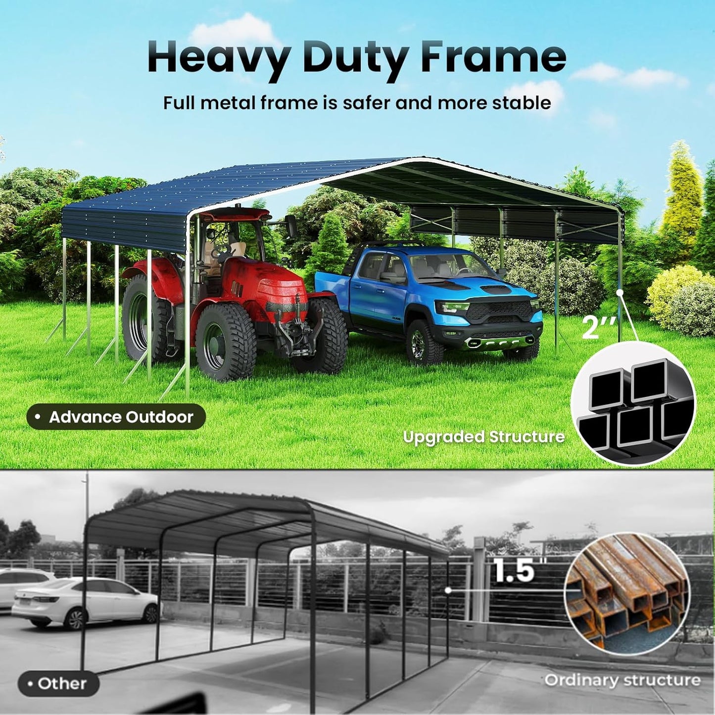 20x20 Carport, Heavy Duty Metal Car Port, All-Weather Protection, Easy Assembly for Cars, Trucks, Boats, Tractors, and Outdoor Storage, Grey