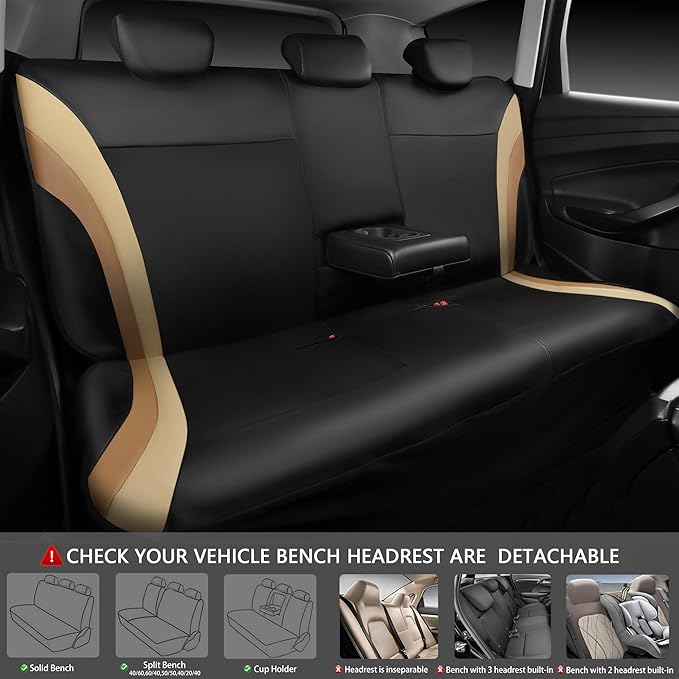 CAR PASS Line Rider Leather Car Seat Covers Sporty Car Seat Covers Full Set,5mm Composite Sponge,Airbag Compatible,Universal Fit 95% Automotive SUV Sedan(Black Beige)