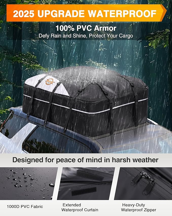 Sailnovo Rooftop Cargo Carrier - 21 Cubic PVC Waterproof Roof Rack Cargo Carrier for Top of Vehicle with/Without Rack, Soft-Shell Car Top Carrier Includes Anti-Slip Mat, Luggage Lock, 6 Door Hooks