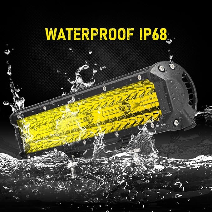 12 Inch Yellow Fog Lights 240W 24000LM Yellow LED Light Bar Offroad Spot Flood Combo Triple Row Driving Work Lamps Compatible with Jeep SUV ATV UTV Pickup Boat Marine