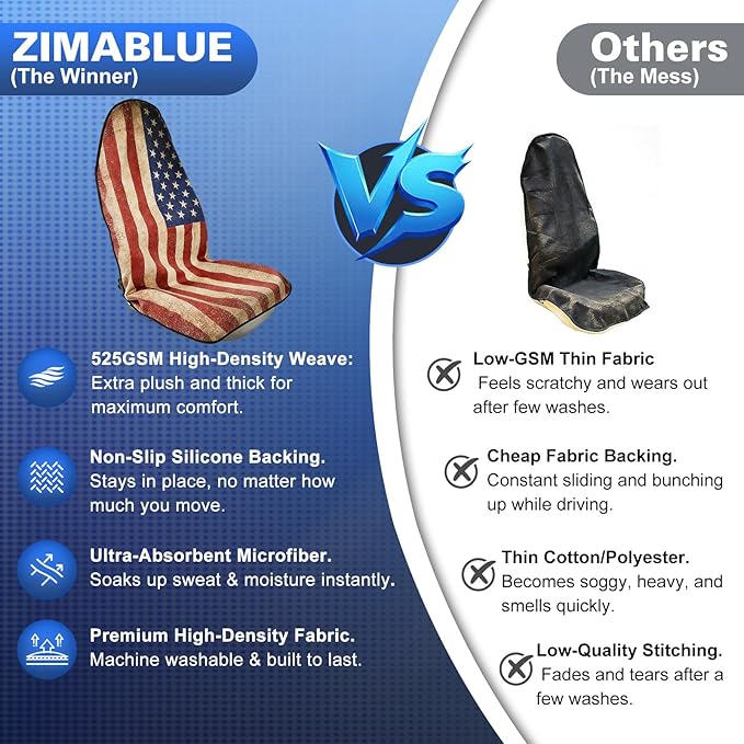 ZIMABLUE 2-Pack American Flag Car Seat Towel Protector - Waterproof & Sweatproof Seat Covers for Post-Gym, Beach, Yoga & Sports - Non-Slip Universal Fit for SUV, Sedan - Machine Washable