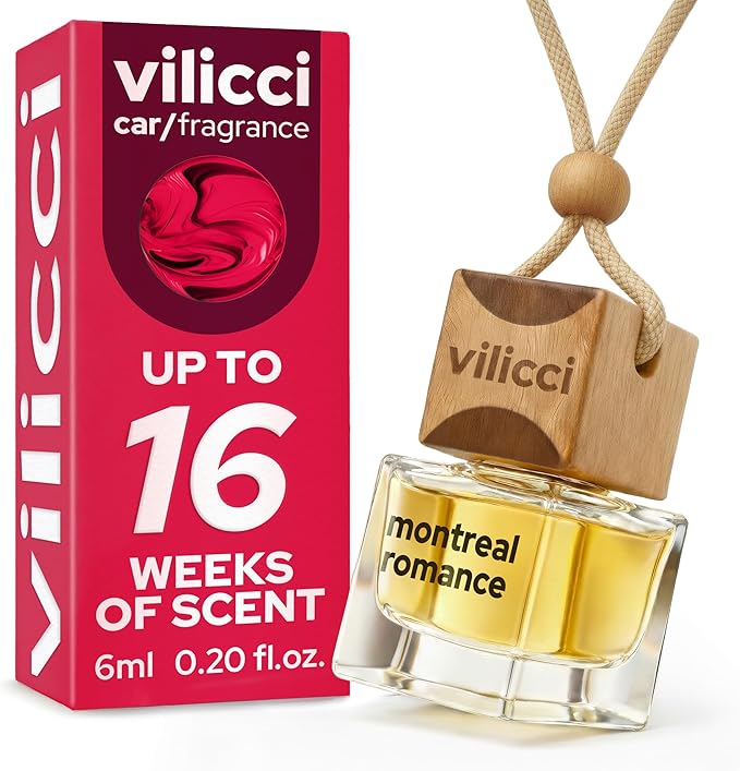 Vilicci Car Air Freshener | Luxurious Auto Perfume | Premium Hanging Air Freshener | Long Lasting Fragrance for Auto and Home | 1 Bottle of Car Scent (1 Count (Pack of 1), Montreal Romance)