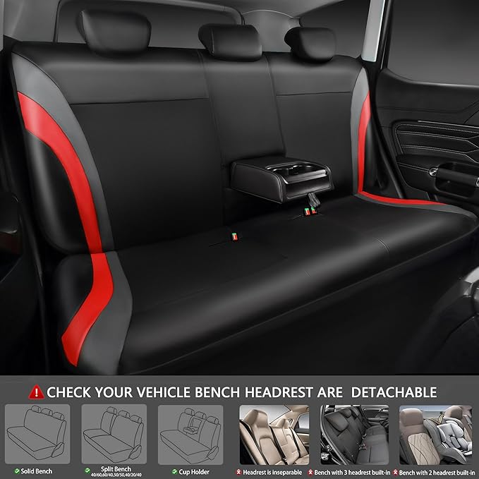 CAR PASS Leather Car Seat Covers Full Set with Waterproof Car Floor Mats,Airbag Compatible,Automotive Interior Covers for Cars Sedans,Trucks,Vans,SUV with Car Carpet Mats(Black and Red)