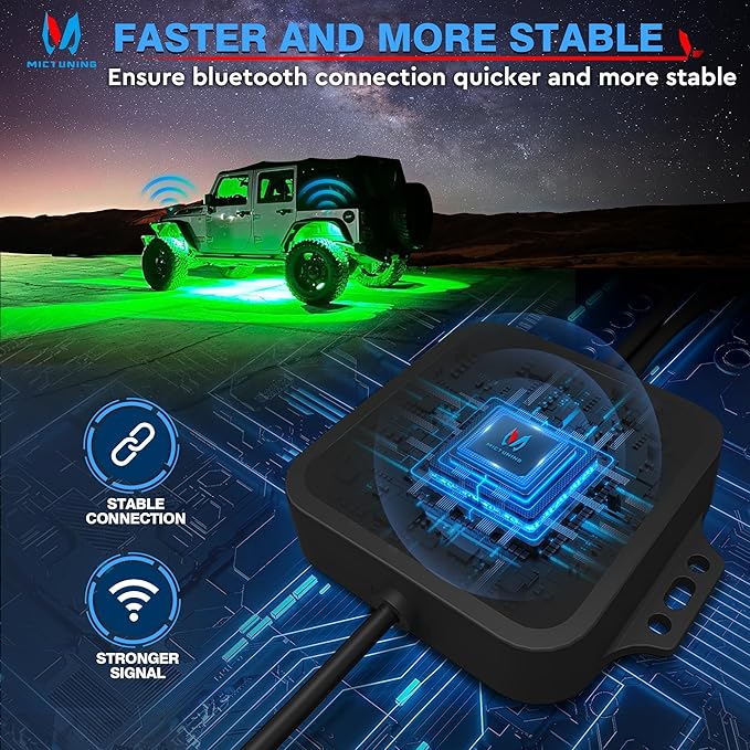 MICTUNING C2 Curved RGBW LED Rock Lights - 10 Pods Underglow Multicolor Neon Light with Wiring Switch Kit, Microphone Sync with APP Control