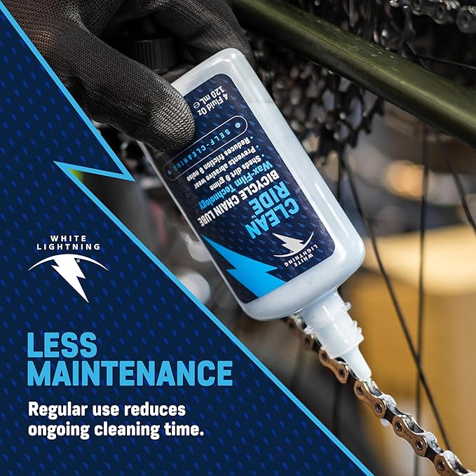 White Lightning Clean Ride Self-Cleaning Wax Bicycle Chain Lubricant – 100% Oil-Free, Reduces Dirt & Grime, Extends Chain Life, Smooth Performance, 4 oz