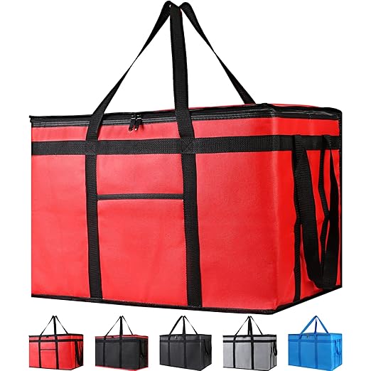 Bodaon Insulated Food Delivery Bag for Pizza Delivery, Grocery Cooler Bag, Food Warmers for Parties, Catering Supplies for Rideshare, Thermal Bags for Cold and Hot Food Carrier (Red, XXX-Large, 1-Pack