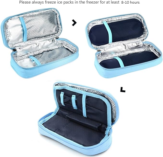 Goldwheat Portable Insulin Cooler Travel Case Diabetes Medication Organizer Medical Cooler Bag with 2 Ice Packs
