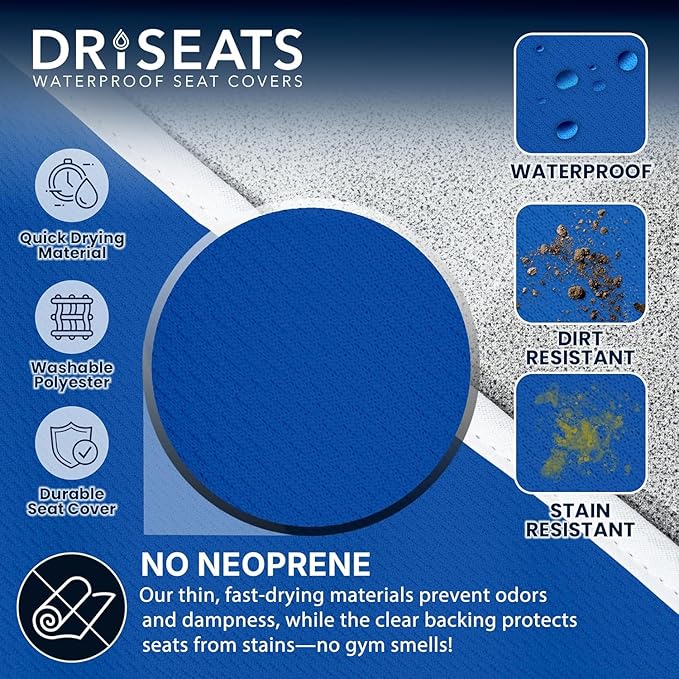 Dri Seats Waterproof Car Seat Cover – Premium Sweat Towel with Slip Resistant Backing for Front Seats in Cars, Trucks, SUVs – Universal Seat Covers & Liner, Easy Install (Blue, Large)