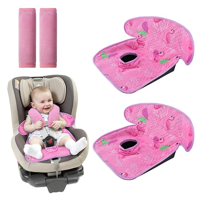 Car Seat Potty Training Protector, 2 Pack Waterproof Piddle Pad Carseat for Baby Toddlers, Leak-Proof Car Seat Liner with Non-Slip & 2 Strap Covers, Machine Washable - Pink