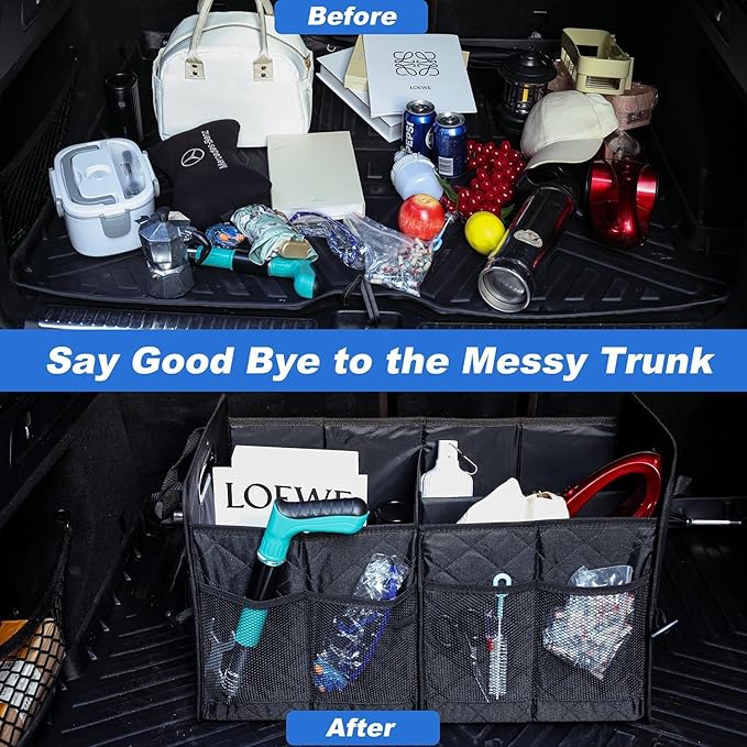AOPHY Car Trunk Organizer, 75L Large Capacity Waterproof Auto Storage with Non-Slip Bottom Strips, Collapsible Cargo Organizer for Suv, Truck, Sedan, Portable Car Accessories for Women Men(Black)