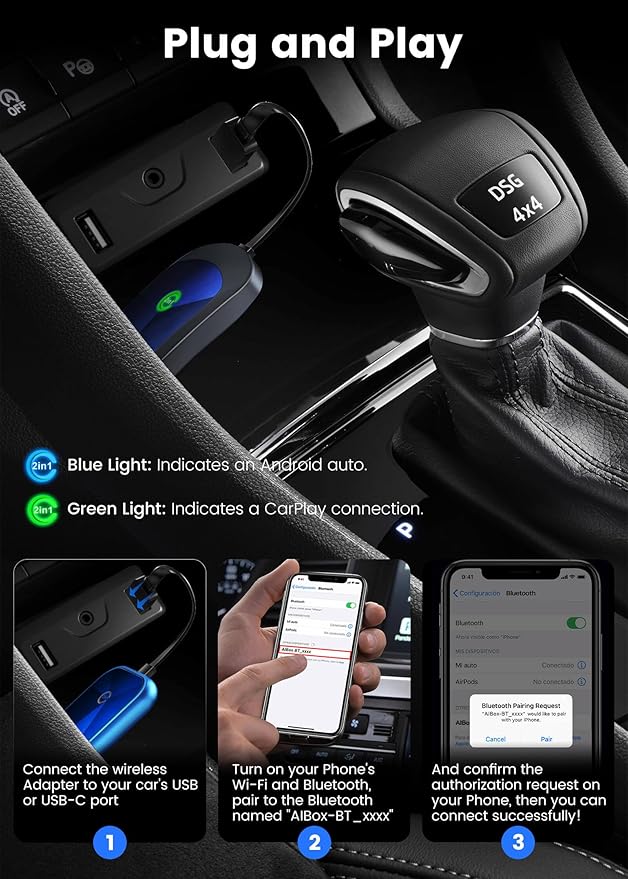 Upgraded Android Auto Wireless Adapter for Cars 2017+, 2 in 1 Wireless Carplay Adapter for iPhone,Compatible with iOS 10+/Android 11+, Plug & Play,Near-Zero Latency