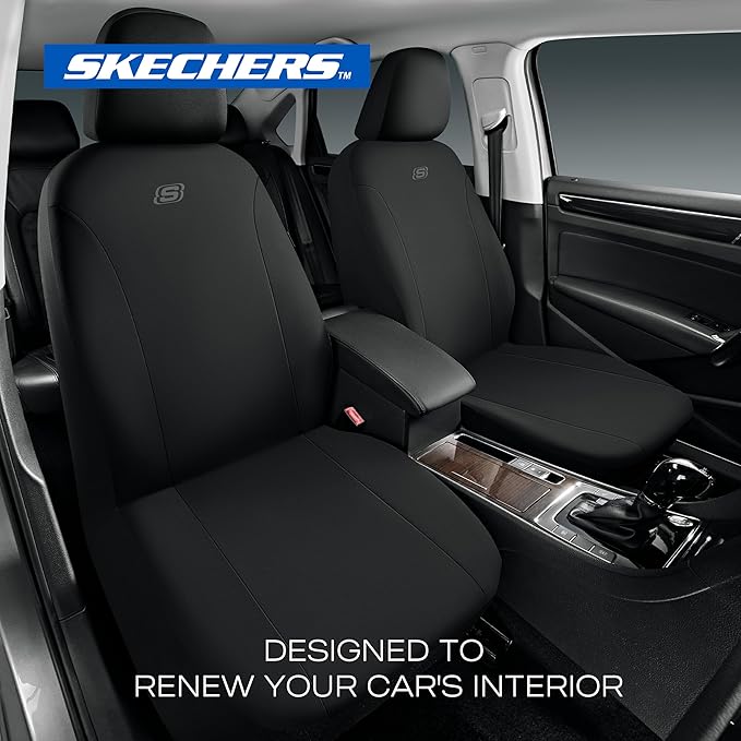 Skechers Seat Covers, Premium Breathable Polyester Car Seat Covers, Car Seat Covers Full Set Airbag Compatible, Automotive Comfort for Most Cars, Vans, Trucks, SUVs (Full Set,Black)