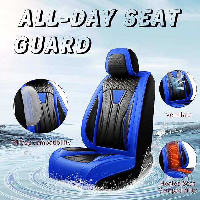 Fit Tucson Car Seat Covers Compatible with Hyundai Tucson 2010-2026, Premium Leather Breathable, Wear Resistant, Airbag Compatible, All-Weather Protection & Full Coverage, Full Set Blue&Black