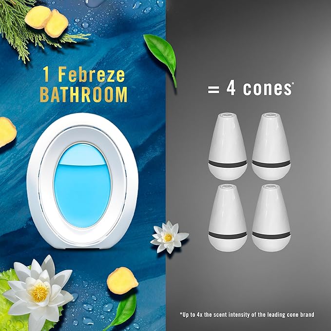 Febreze Bathroom Air Freshener, Odor-Fighting, Plug In Alternative, Air Fresheners for Small Spaces in Home, Bathroom, Kitchen, & Closet, Pet & Litter Box Odor Fighter, Ocean Scent, 4ct