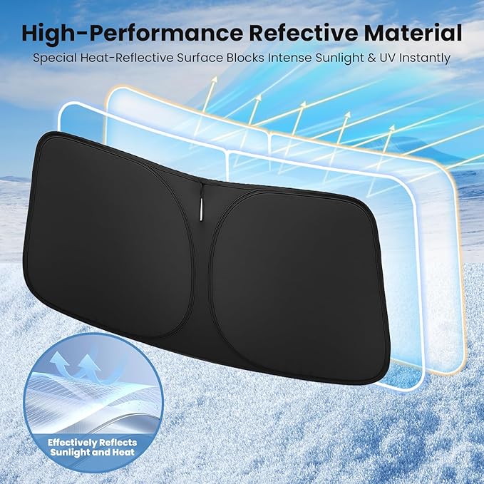 Windshield Sun Shade for Honda CR-V 2023 2024 2025 2026 – Custom Fit Sun Shield with Mirror Cut‑Out, Blocks Heat & UV, Foldable with Storage Pouch - Honda CRV Windshield Sunshade