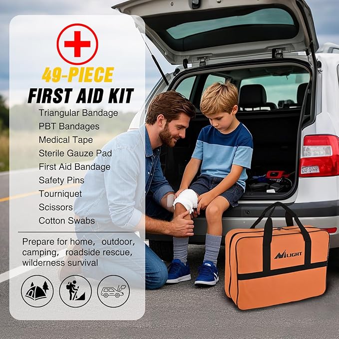 Nilight Car Emergency Kit with Jumper Cable Air Compressor Tire Repair Essential Tools First Aid Alligator Connector Electrical Kit for Travel Camping Outdoor Cars Truck SUV RV