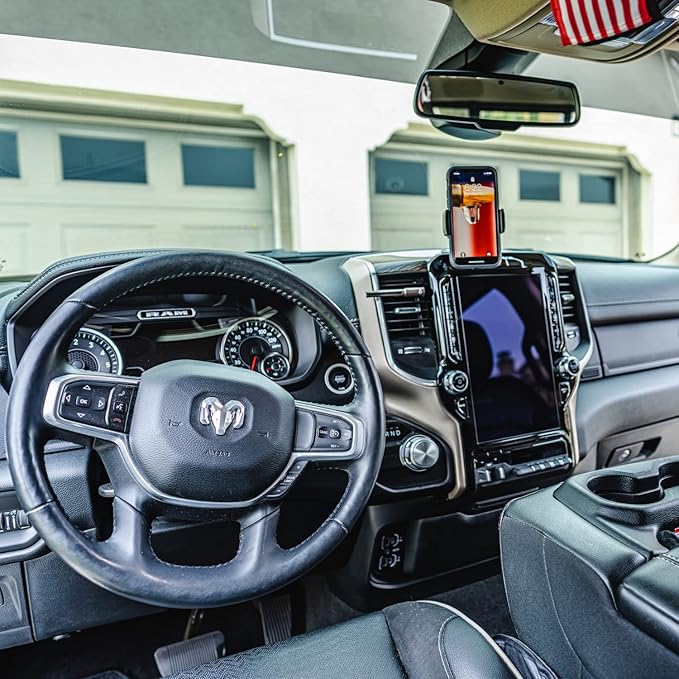 Bulletpoint Dash Cell Phone Holder For RAM Truck (2019+ 1500, 2500, 3500 and TRX) with 20mm Single Ball Mount - Compatible with iPhone and Android Smartphones