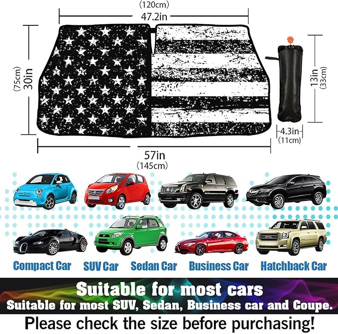 American Flag Car Sunshade Umbrella USA Flag Windshield Sun Shade for Car Retractable Umbrella Sunshades for Front Window Patriotic Sun Shades Cover Visor Portector Block UV Rays
