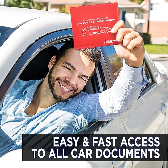 Andalus Auto Registration & Insurance Card Holder Pack of 2, Waterproof Essential Car Registration Holder with Hook & Loop Closure, Perfect for Every Vehicles Glove Boxes (Red - 5 1/8" x 4 5/8")