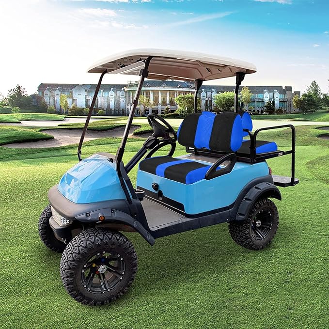 Golf Cart Front with Back Seat Cover Set for Club Car Precedent 4 Passenger Models Bench Seat Covers Kit Breathable Washable Polyester Mesh Cloth Blue