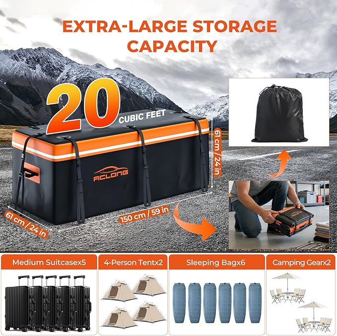 Hitch Mount Cargo Carrier Bag, Waterproof Soft Shell 20 Cubic Feet, Universal for Truck Pickup with Hitch Basket, 8 Reinforced Straps, Solid Buckles,Reflective Strip,Carry Handles,Combination Lock