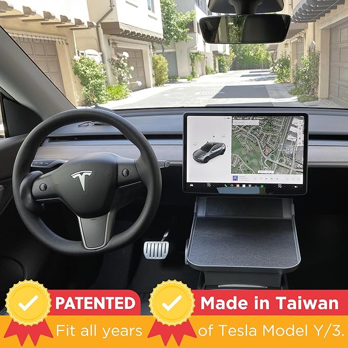 Tesla Model Y Model 3 Accessories 2020 to 2026, Car Eating Food Table Alset Tray, Center Console Organizer, for Autopilot, Road Trips. Anti-Slip Mat for Stability. (Tray ONLY)