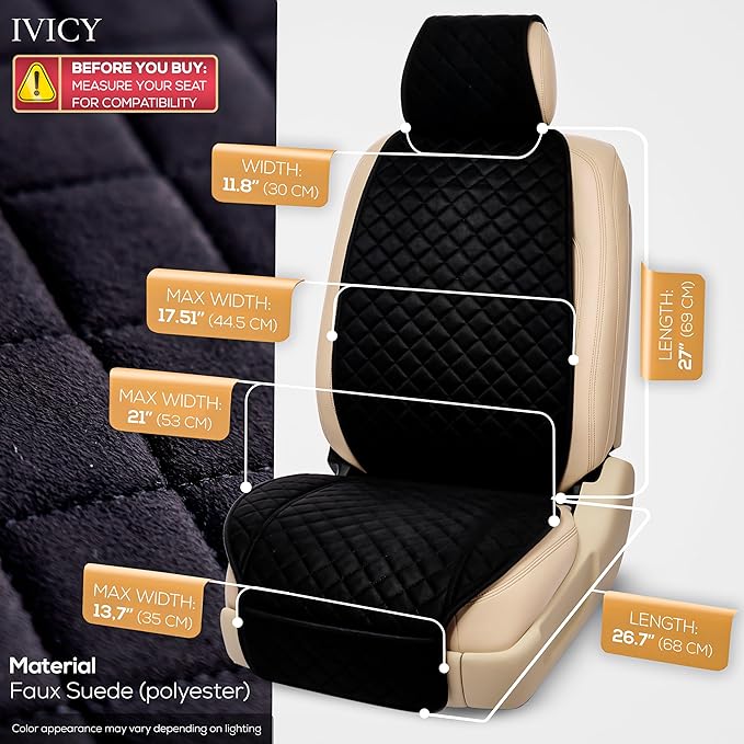 IVICY Faux Suede Front Car Seat Cover – Durable, Non-Slip Seat Protector for Cars – 1 Unit, Black