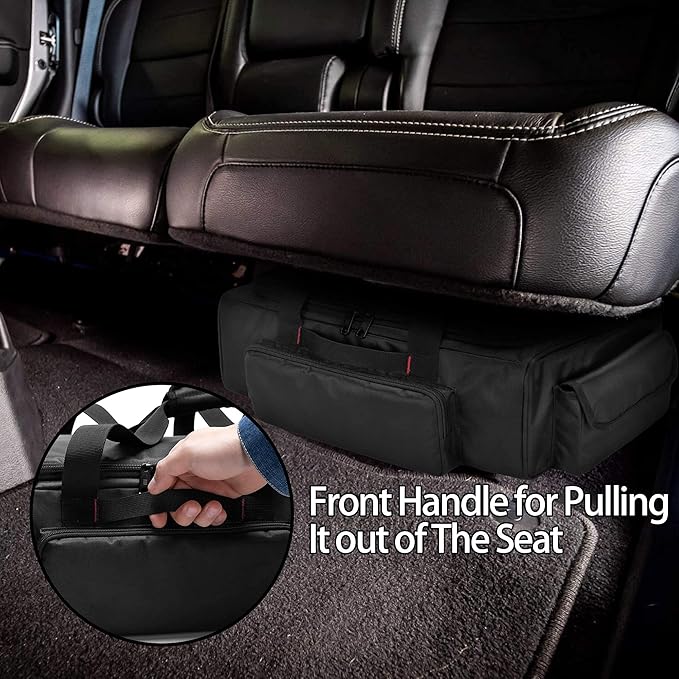 samdew Underseat Storage Bag Fit for SuperCrew Cab, Truck Under Seat Organizer with 1 Detachable Inner Divider & Anti-Slip Bottom for Full Size Trucks, Black