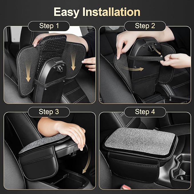 Center Console Cover Fit for Kia Sorento 2003-2025 with 2 Storage Bags Quilted - Studded Leather Car Armrest Cover Cushion Anti - Slip(Black&Quilted)