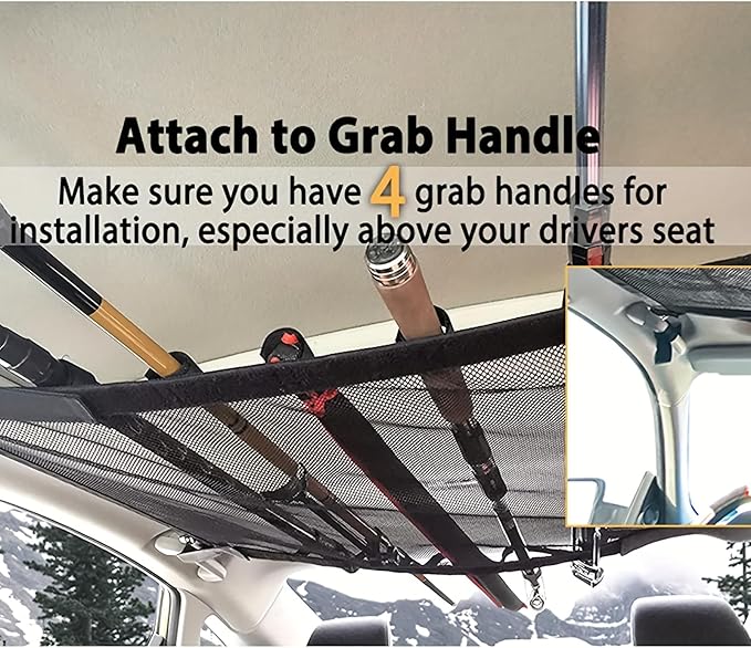 1 Piece Car Fishing Rod Holder, Roof Storage Mesh Bag, 31.5 x 21.3 Inches Reinforced Load Bearing Adjustable to Avoid SaggingDouble-Layer Mesh Organizer,Universal