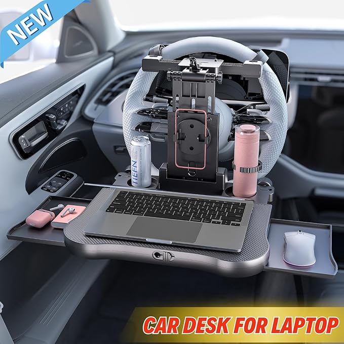 Large Foldable Backseat Tray Table, Car Laptop Desk with Cup Holder, Back Headrest Passenger Food Tray, Phone Tablet Holder, Multifunctional Travel Desk, Car Essentials for Kids & Long Road Trips