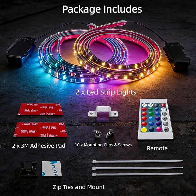 Battery Powered Golf Cart Canopy Lights, 2 Pack 6FT IP68 Fully Waterproof Golf Cart Roof Light Strip with Remote, Golf Carts Underglow RGB Led Strip Lights for EZGO Yamaha Marine Boat Kayak SUP UTV