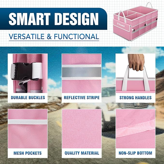 K KNODEL Car Trunk Organizer with Lid, Collapsible Car Trunk Storage Organizer, Car Organizer and Storage for SUV, Truck, Sedan (Medium, Pink)