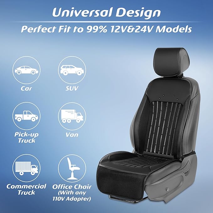Paffenery 2026 Upgraded Cooling Car Seat Cover Front Seat, 12V-24V Ventilated Cooling Car Seat Cushion, Cooled Seat Cover for Car SUV Truck Universal Fit, Midnight Black