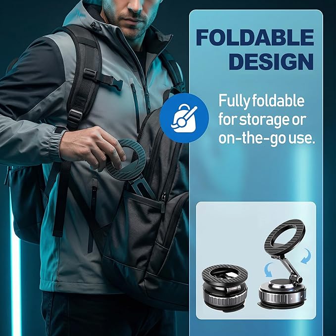 JOUJBAIL 2026 Upgraded Car Phone Holder for Magsafe [108LBS Ultra Suction] 360° Adjustable Vacuum Magnetic Phone Holder, Foldable Cell Phone Mount for iPhone 12-17 Series & Android, Great Gifts